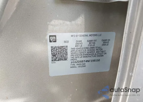 2022 Chevrolet Malibu Fwd Lt из США, поврежденный, VIN 1G1ZD5ST4NF159150